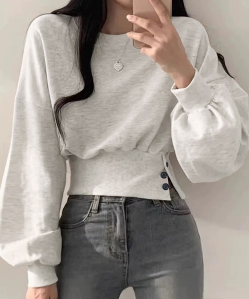 LAFFMO（ラフモ）の「クルーネックショート丈カットソー（その他トップス・レディース・ダークグレー/ライトグレー・F）」の3枚目の写真