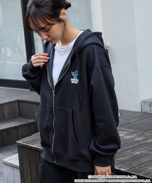 【入手困難】FR2 エンジェルブルー コラボジップパーカー 梅限定 美品 激レア ANGEL BLUE】別注 エンジェルブルー グラフィック刺繍ジップアップ