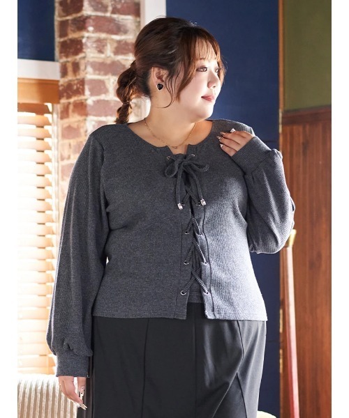 Re-J&SUPURE(リジェイアンドスプル)の「【大きいサイズ】【Kannaコラボ】リブレースアッププルオーバー(Tシャツ/カットソー・レディース・ダークグレー/ブラック・XX-LARGE/XXX-LARGE/XXXX-LARGE)」の12枚目の写真