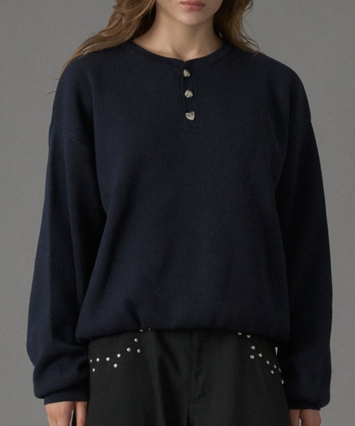 セール】SILVER BUTTON HENRY NECK KNIT / シルバーボタンヘンリー