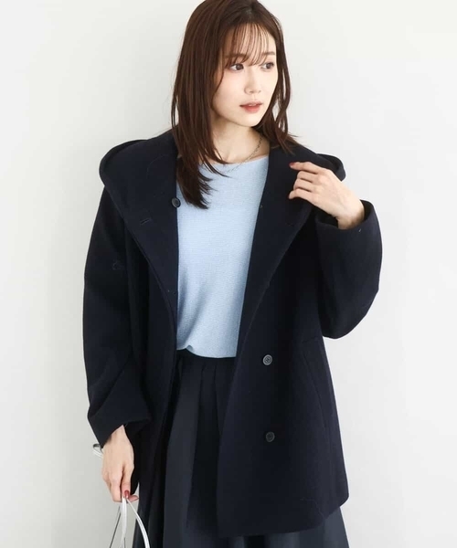 MK MICHEL KLEIN（エムケーミッシェルクラン）の「[超軽量]エアリアルウール ミドル丈フーデットコート（その他アウター・レディース・ネイビー/ベージュ/ブルー・38）」の3枚目の写真