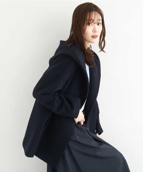 MK MICHEL KLEIN（エムケーミッシェルクラン）の「[超軽量]エアリアルウール ミドル丈フーデットコート（その他アウター・レディース・ネイビー/ベージュ/ブルー・38）」の7枚目の写真