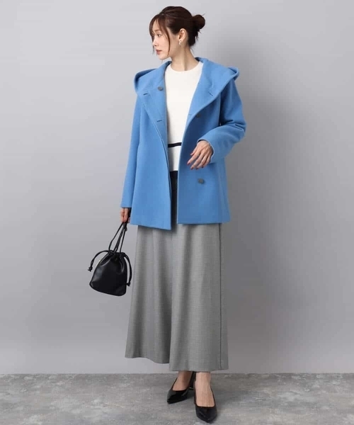 極美品✨　TOMORROWLAND フーデッドコート　防水　2WAY ブルー　L 美品】トゥモローランドコレクション フーデッドコートコート カシミヤ