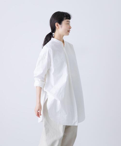 かぐれ（カグレ）の「Cotton tunic shirts（シャツ/ブラウス・レディース・ライトグレー/オフホワイト・FREE）」の3枚目の写真