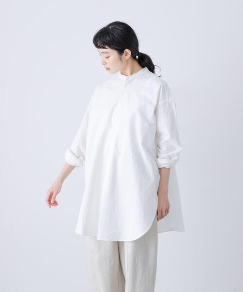 かぐれ（カグレ）の「Cotton tunic shirts（シャツ/ブラウス・レディース・ライトグレー/オフホワイト・FREE）」の4枚目の写真