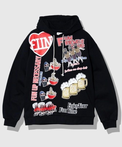 go slow caravan(ゴースローキャラバン)の「MODEM DESIGN/モデムデザイン 裏毛 総柄おじさん パーカー(パーカー・メンズ・ブラック/アイボリー・LARGE/X-LARGE/MEDIUM)」の1枚目の写真