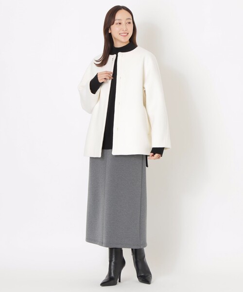 高品質✨エスエッセンシャルズ　ノーカラー　ウールロングコート　日本製 セール】ウールノーカラーコート（ノーカラーコート）｜S.ESSENTIALS