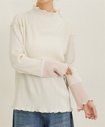 袖配色メローネックトップス