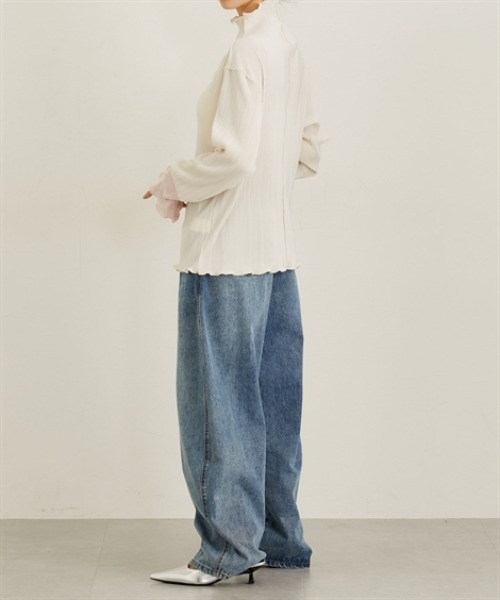 nissen（ニッセン）の「袖配色メローネックトップス（Tシャツ/カットソー・レディース・アイボリー/グレイッシュベージュ/チャコール・M/L）」の8枚目の写真