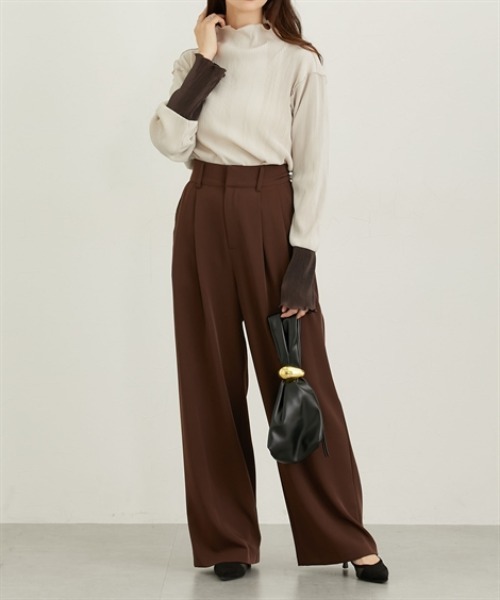 nissen（ニッセン）の「袖配色メローネックトップス（Tシャツ/カットソー・レディース・アイボリー/グレイッシュベージュ/チャコール・M/L）」の13枚目の写真