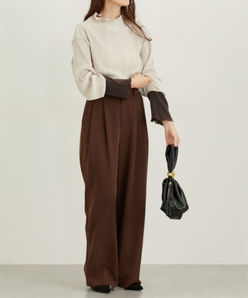 nissen（ニッセン）の「袖配色メローネックトップス（Tシャツ/カットソー・レディース・アイボリー/グレイッシュベージュ/チャコール・M/L）」の14枚目の写真