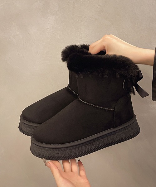 shoes365（シューズスリーシックスファイヴ）の「バックリボン　ムートンブーツ (AW)（ブーツ・レディース・ブラック/ホワイト/ブラウン・23.0cm/23.5cm/24.5cm/25.0cm/25.5cm）」の8枚目の写真