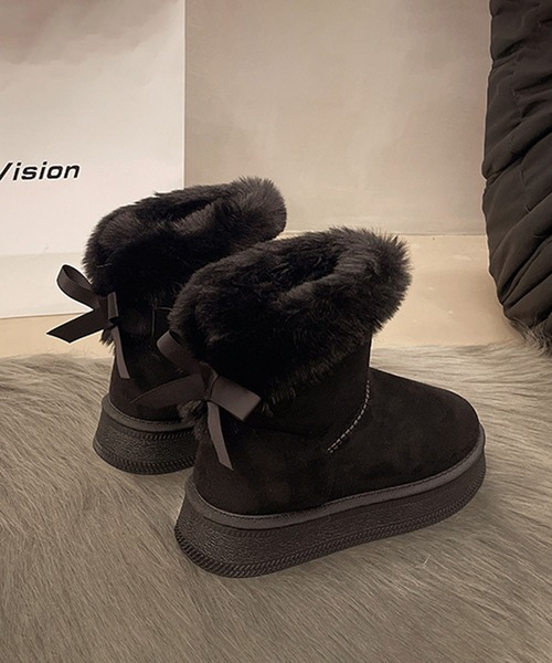 shoes365（シューズスリーシックスファイヴ）の「バックリボン　ムートンブーツ (AW)（ブーツ・レディース・ブラック/ホワイト/ブラウン・23.0cm/23.5cm/24.5cm/25.0cm/25.5cm）」の9枚目の写真