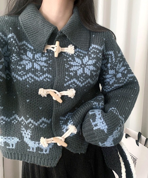 REMUR(レミュール)の「ノルディック柄ダッフルカーディガン(カーディガン/ボレロ・レディース・ネイビー/チャコールグレー/ライトベージュ・FREE)」の5枚目の写真
