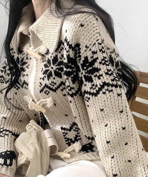 REMUR(レミュール)の「ノルディック柄ダッフルカーディガン(カーディガン/ボレロ・レディース・ネイビー/チャコールグレー/ライトベージュ・FREE)」の19枚目の写真