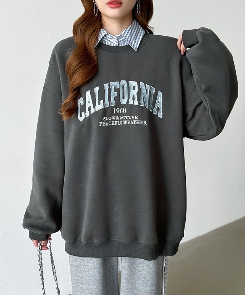 COCOMOMO(ココモモ)の「ロゴ刺繍オーバーサイズスウェット ビッグシルエット スウェット ボリューム袖 ロゴスウェット トレーナー オーバーサイズ スウェットトレーナー 長袖 秋服 冬服(スウェット・レディース・ダークグレー/ライトグレー/ブラウン・FREE)」の21枚目の写真