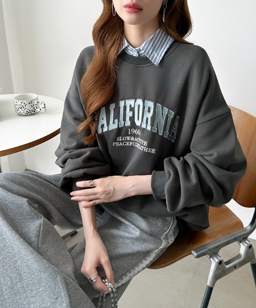 COCOMOMO(ココモモ)の「ロゴ刺繍オーバーサイズスウェット ビッグシルエット スウェット ボリューム袖 ロゴスウェット トレーナー オーバーサイズ スウェットトレーナー 長袖 秋服 冬服(スウェット・レディース・ダークグレー/ライトグレー/ブラウン・FREE)」の19枚目の写真