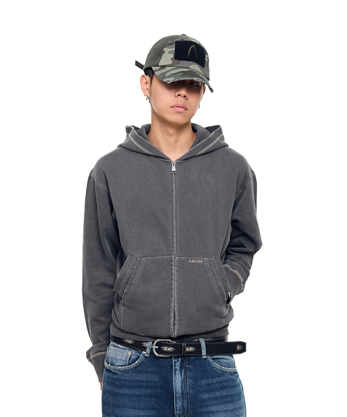 AAKAM(アーカム)の「Vintage Damaged Zip-Up Hoodie (Dark Gray)(パーカー・レディース・その他・1/2)」の2枚目の写真