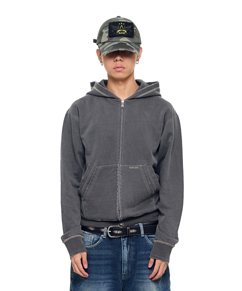 AAKAM(アーカム)の「Vintage Damaged Zip-Up Hoodie (Dark Gray)(パーカー・レディース・その他・1/2)」の6枚目の写真
