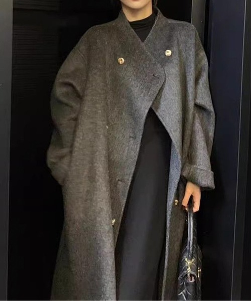 LUCPY(ラクピー)の「ウールタッチダブルボタンロングコート(その他アウター・レディース・ライトグレー/ダークグレー・SMALL/MEDIUM/LARGE)」の1枚目の写真