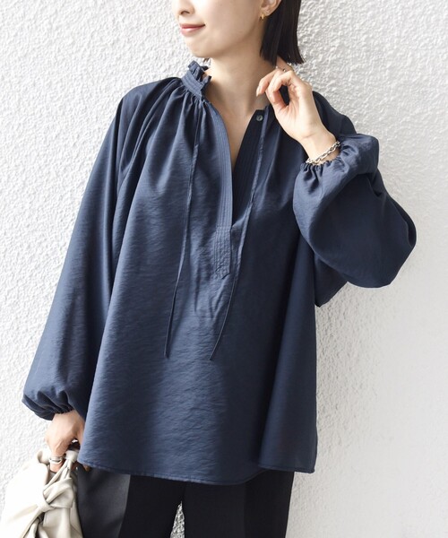 手洗い可能〉シアー タンブラー リボン デザイン ロング スリーブ