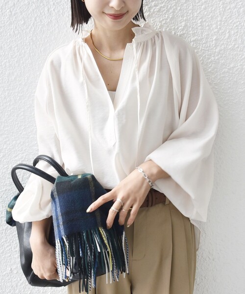 手洗い可能〉シアー タンブラー リボン デザイン ロング スリーブ