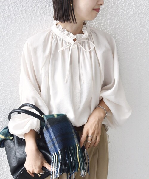 手洗い可能〉シアー タンブラー リボン デザイン ロング スリーブ