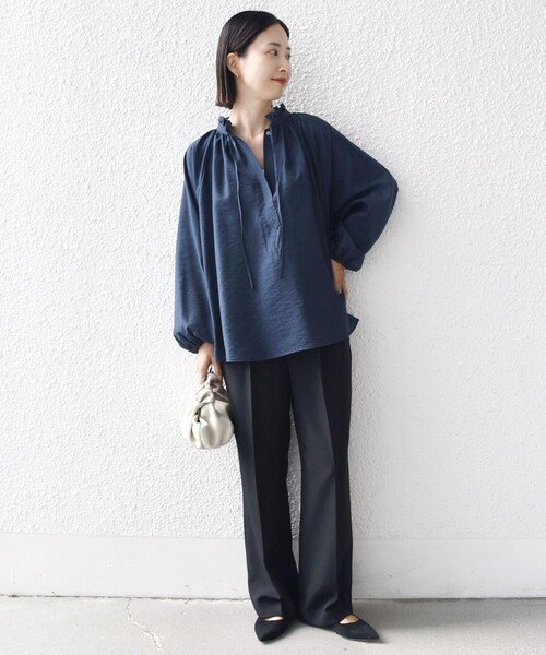 手洗い可能〉シアー タンブラー リボン デザイン ロング スリーブ