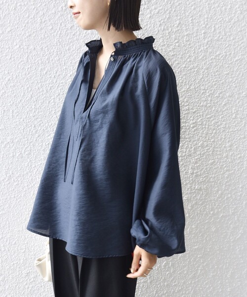 手洗い可能〉シアー タンブラー リボン デザイン ロング スリーブ