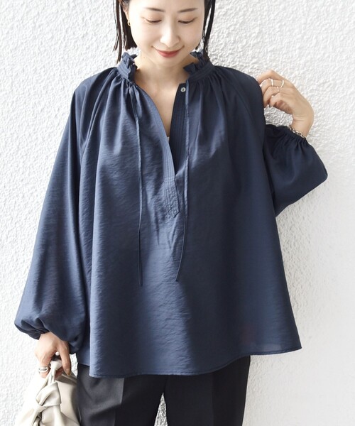 手洗い可能〉シアー タンブラー リボン デザイン ロング スリーブ