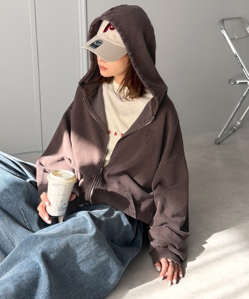 Java(ジャバ)の「《JaVa ジャバコラボ》大人の抜け感◎ニュアンス色が映える。アシッドウォッシュロゴZIPパーカー(パーカー・レディース・チャコール/ブラウン・LARGE/MEDIUM/SMALL/X-LARGE)」の15枚目の写真