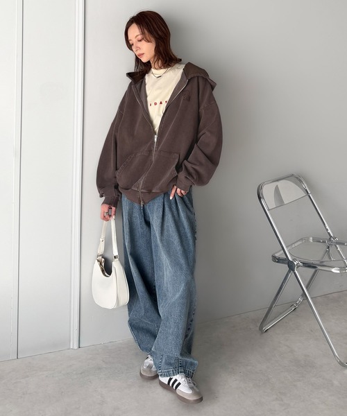 Java(ジャバ)の「《JaVa ジャバコラボ》大人の抜け感◎ニュアンス色が映える。アシッドウォッシュロゴZIPパーカー(パーカー・レディース・チャコール/ブラウン・LARGE/MEDIUM/SMALL/X-LARGE)」の18枚目の写真