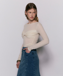 DRAPE SEE-THROUGH SHIRRING LONG SLEEVE IVORY