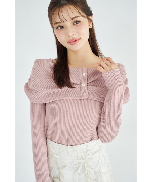 tocco closet(トッコ クローゼット)の「【ZOZO限定】リボンライクオフショルニットトップス(ニット/セーター・レディース・グレー/ピンクベージュ/モカ/ネイビー・M)」の2枚目の写真