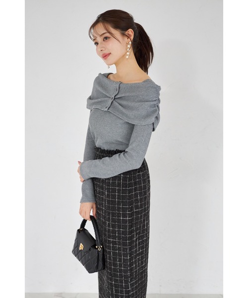 tocco closet(トッコ クローゼット)の「【ZOZO限定】リボンライクオフショルニットトップス(ニット/セーター・レディース・グレー/ピンクベージュ/モカ/ネイビー・M)」の10枚目の写真