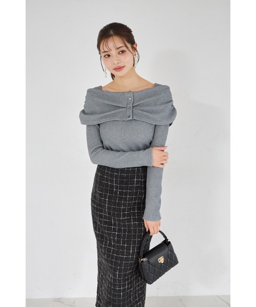 tocco closet(トッコ クローゼット)の「【ZOZO限定】リボンライクオフショルニットトップス(ニット/セーター・レディース・グレー/ピンクベージュ/モカ/ネイビー・M)」の7枚目の写真