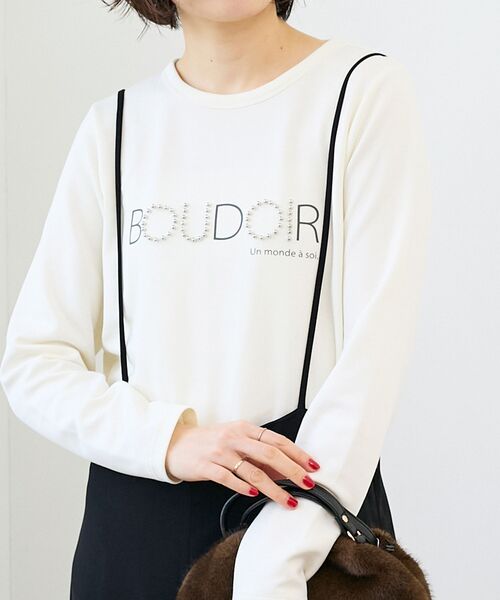 le.coeur blanc(ルクールブラン)の「【吸湿発熱】スタッズロゴカットソー(Tシャツ/カットソー・レディース・オフホワイト/グレー/キャメル・38)」の6枚目の写真