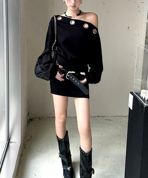SHEENA(シーナ)の「【ベルトSET】アイレットワンショルダーミニワンピース(ワンピース・レディース・ブラック・M)」の7枚目の写真