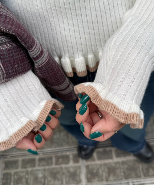 DOUBLE NAME（ダブルネーム）の「ラインハイネックフリルニット（ニット/セーター・レディース・ブラウン/オフホワイト/グレー・FREE）」の11枚目の写真