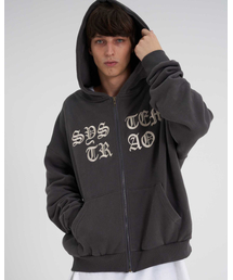 TENER（テネル）の「オールドシステム刺繍裏起毛フードジップアップチャコール（パーカー）」