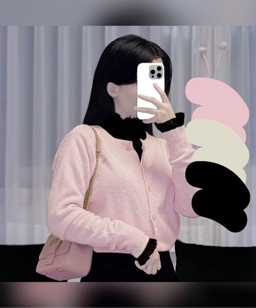 MELLOTORY(メロートリー)の「ラインブークルニットカーディガン (2color)(カーディガン/ボレロ・レディース・チャコールグレー/ライトピンク・FREE)」の7枚目の写真