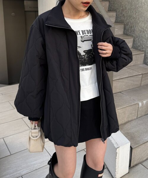 軽量/春まで使える】切り替えキルティングスタンドカラーバルーン