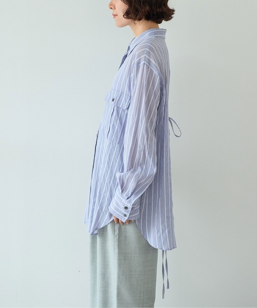 yuni（ユニ　）の「●キュプラポリエステルコットン stripe oversized シャツ（シャツ/ブラウス・レディース・パープル/アイボリー/グリーン・FREE）」の14枚目の写真