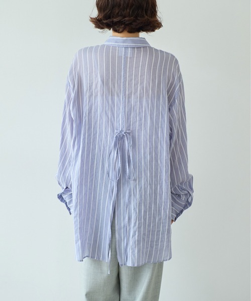 yuni（ユニ　）の「●キュプラポリエステルコットン stripe oversized シャツ（シャツ/ブラウス・レディース・パープル/アイボリー/グリーン・FREE）」の15枚目の写真