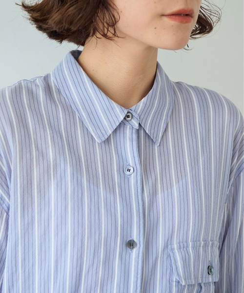 yuni（ユニ　）の「●キュプラポリエステルコットン stripe oversized シャツ（シャツ/ブラウス・レディース・パープル/アイボリー/グリーン・FREE）」の16枚目の写真