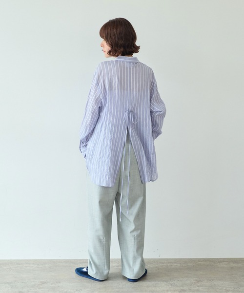 yuni（ユニ　）の「●キュプラポリエステルコットン stripe oversized シャツ（シャツ/ブラウス・レディース・パープル/アイボリー/グリーン・FREE）」の7枚目の写真