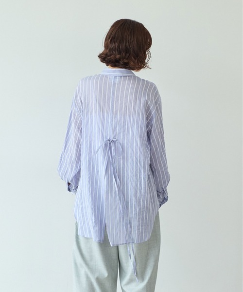 yuni（ユニ　）の「●キュプラポリエステルコットン stripe oversized シャツ（シャツ/ブラウス・レディース・パープル/アイボリー/グリーン・FREE）」の12枚目の写真
