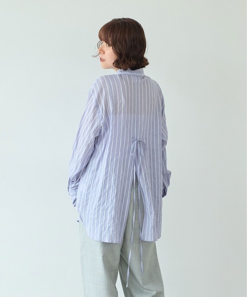 yuni（ユニ　）の「●キュプラポリエステルコットン stripe oversized シャツ（シャツ/ブラウス・レディース・パープル/アイボリー/グリーン・FREE）」の11枚目の写真
