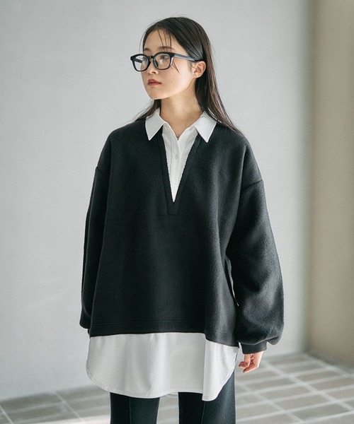 LEPSIM（レプシィム）の「シャツレイヤードライクチュニック　628776（Tシャツ/カットソー・レディース・キャメル/ライトグレー/ブラック・FREE）」の4枚目の写真