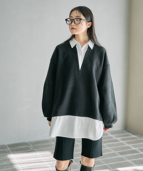 LEPSIM（レプシィム）の「シャツレイヤードライクチュニック　628776（Tシャツ/カットソー・レディース・キャメル/ライトグレー/ブラック・FREE）」の7枚目の写真